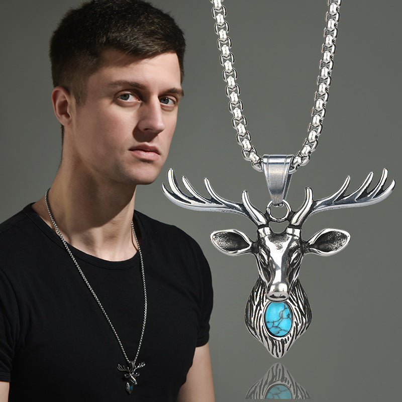 HN051:Hip-Hop Style Necklace,Buck Deer Head Pendent Necklace for Women And Men