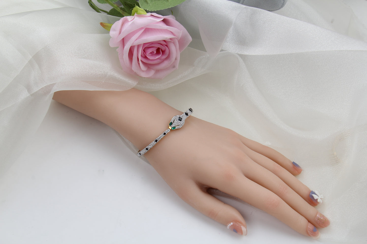 B19:Titanium Stainless Steel, sparking snake Bangle Bracelet, colour Not Fade,Waterproof,Top Opening