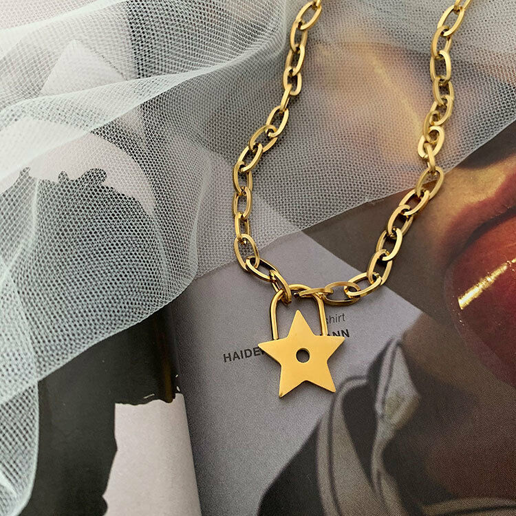 N006:Stainless Steel Star Pendant Chain Necklace For Women And Men, Color Not Fade, Waterproof