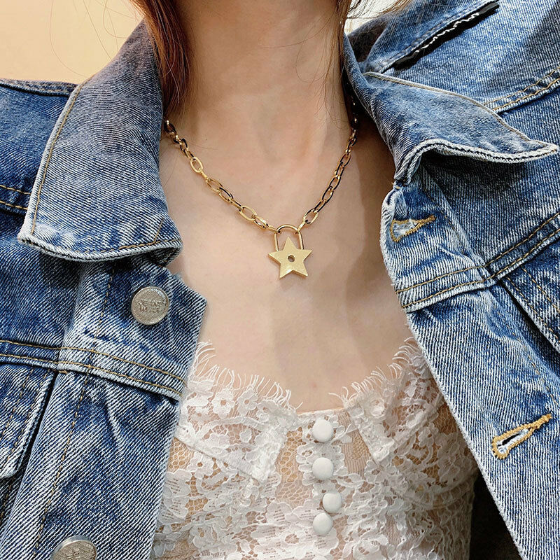 N006:Stainless Steel Star Pendant Chain Necklace For Women And Men, Color Not Fade, Waterproof
