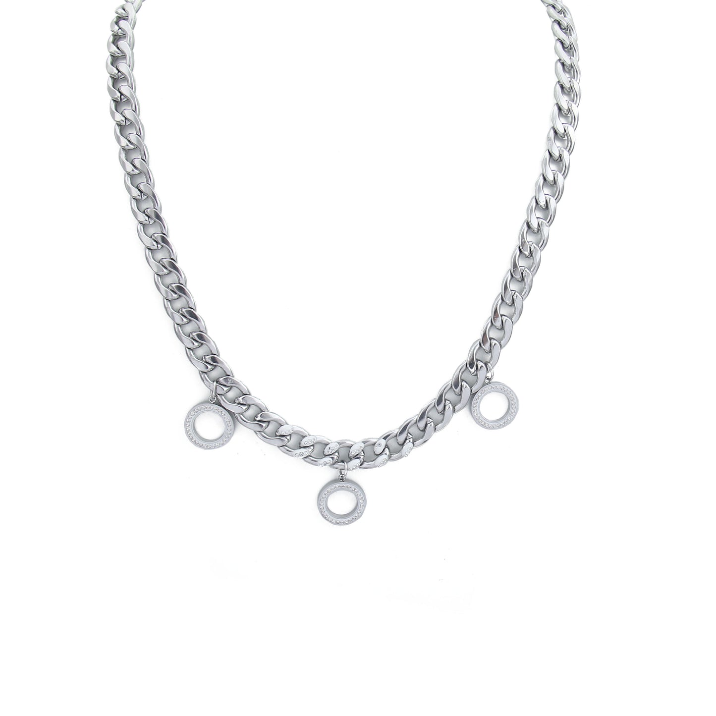 N009:Stainless Steel Circle Pendant Chain Necklace For Women And Men,Color Not Fade, Waterproof