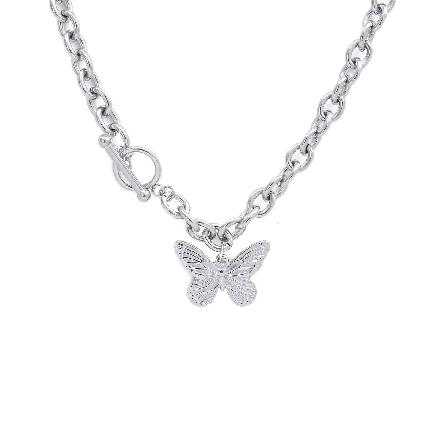 N012:Fashionable Butterfly Pendant Necklace For Girls, Street Style Jewelry For Summer Gift
