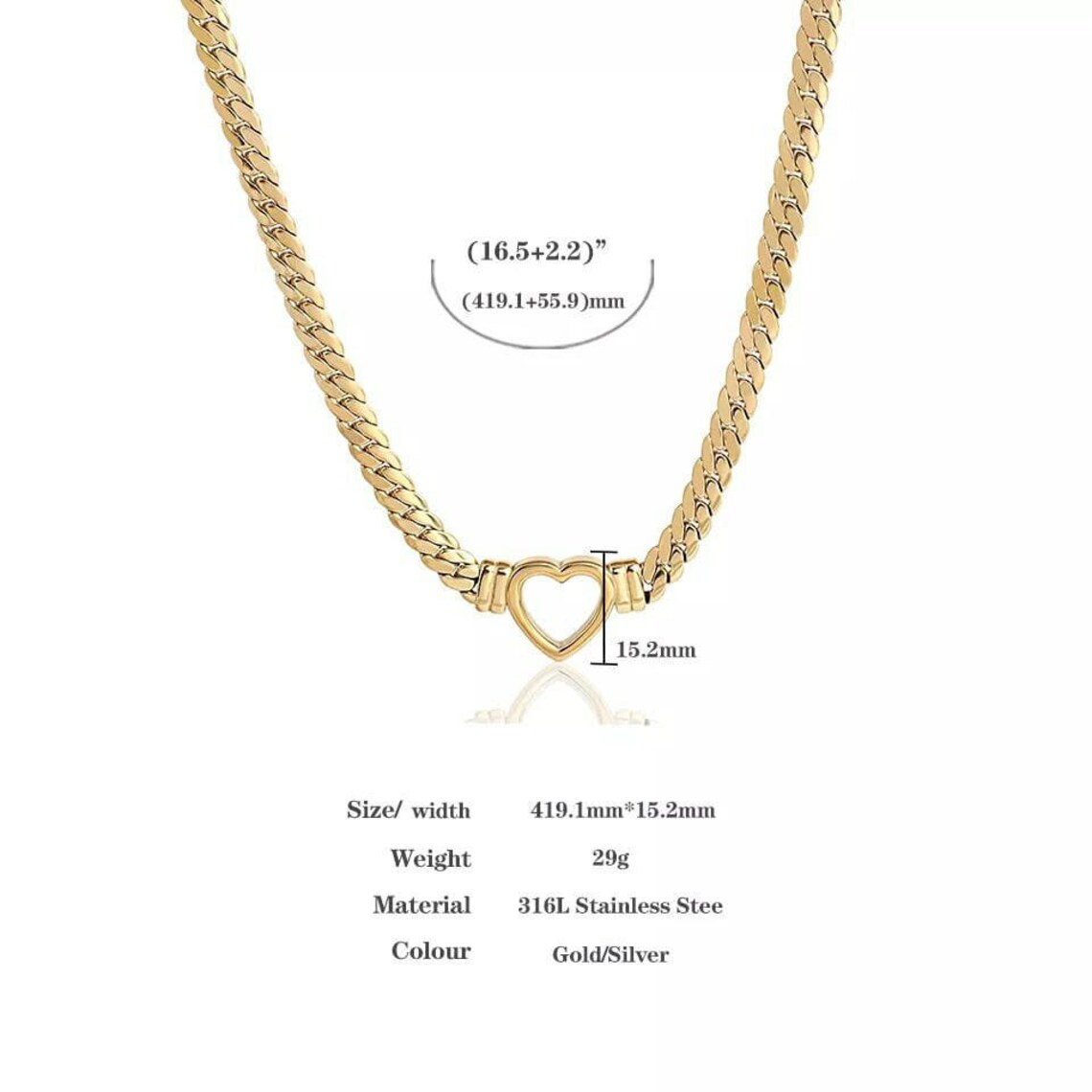 N024:Heart Shaped Titanium Steel Necklace For Women And Men, Color Not Fade, Waterproof