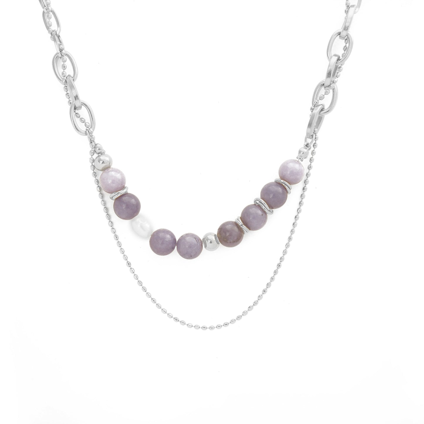 N065:Stainless Steel Titanium Double Layer Nice Purple Stone Collar Necklace For Women And Men, Color Not Fade, Waterproof