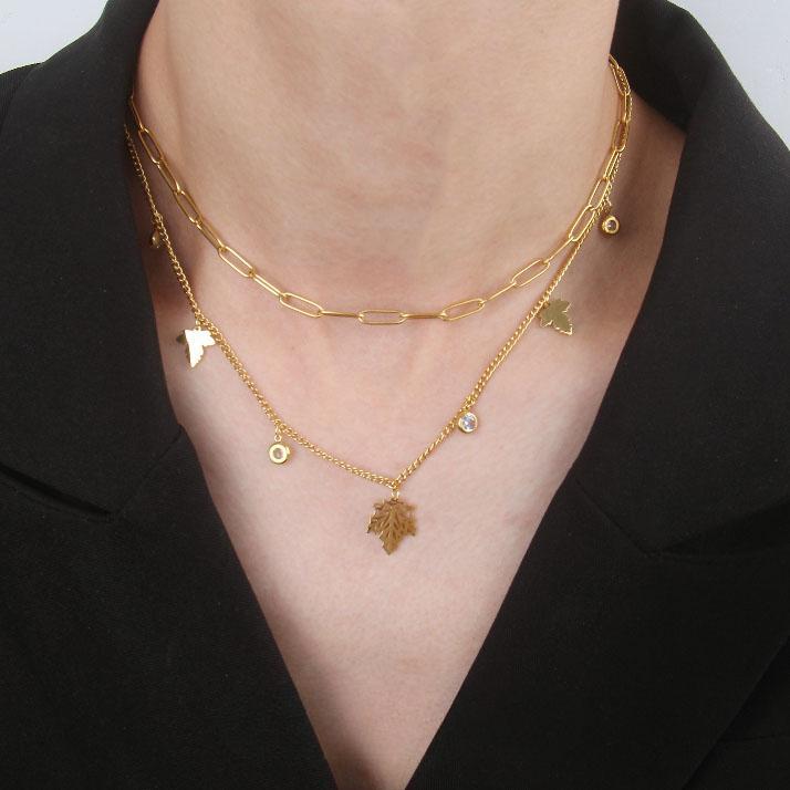 N072:Stainless Steel Titanium Multi Layered Necklace For Women And Men, Color Not Fade, Waterproof