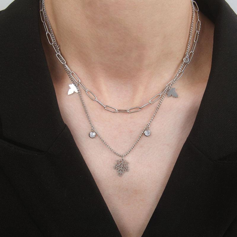 N072:Stainless Steel Titanium Multi Layered Necklace For Women And Men, Color Not Fade, Waterproof