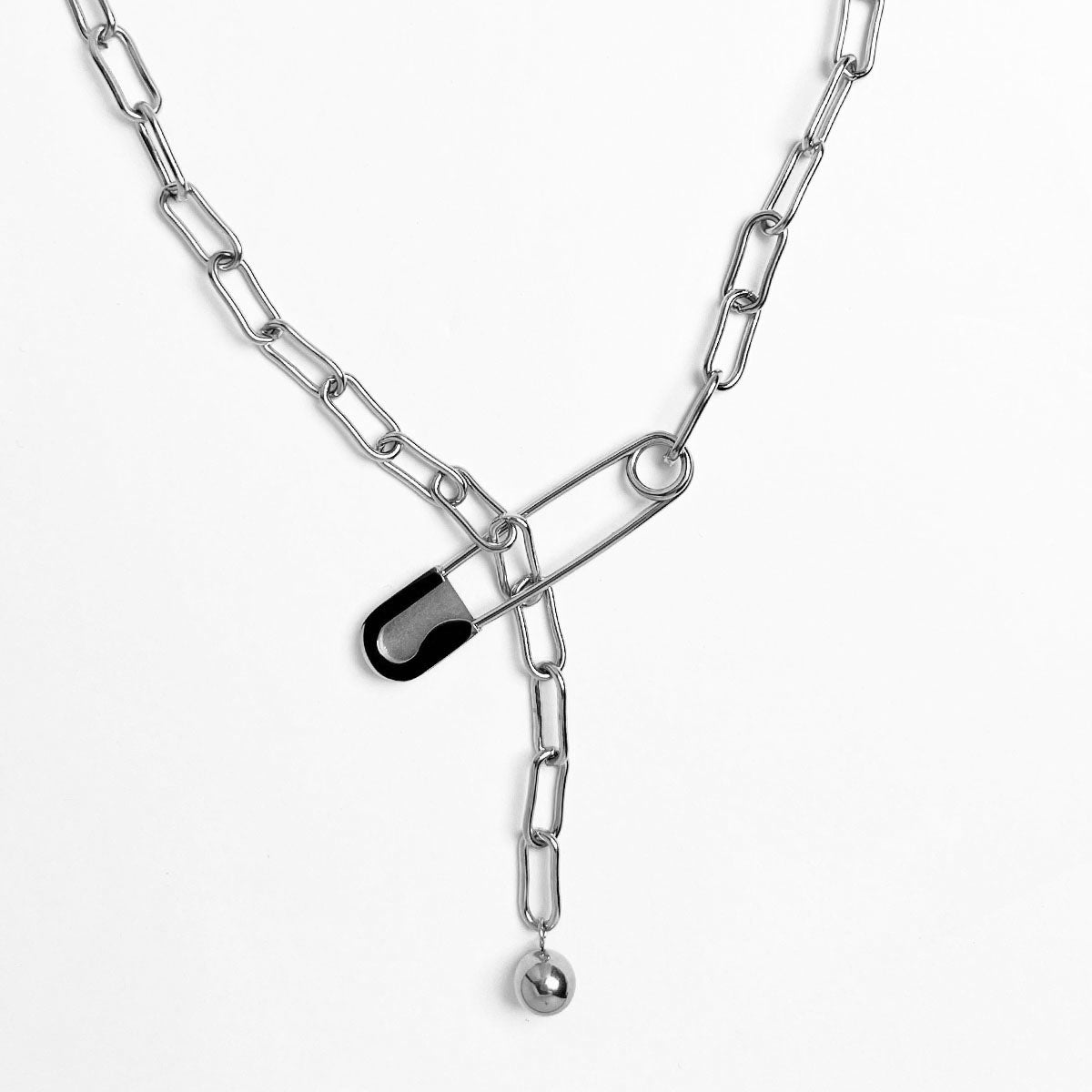 N099:Pin Style Tone Chain Link Lariat Necklace For Women And Men, Color Not Fade, Waterproof