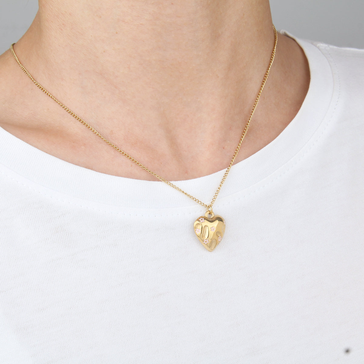 N119:Heart Pendant Puffed Heart Embedded Crystals Pendent Necklace For Women And Men For Women And Men, Color Not Fade, Waterproof