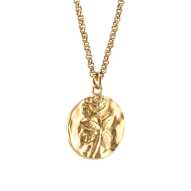 N122:Dainty Chain Necklace, Coin Necklace, Floral Pendent Necklace For Women And Men, Color Not Fade, Waterproof