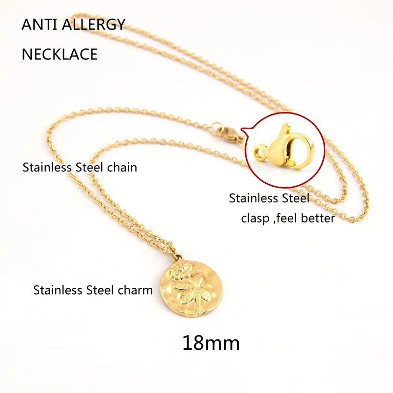 N122:Dainty Chain Necklace, Coin Necklace, Floral Pendent Necklace For Women And Men, Color Not Fade, Waterproof