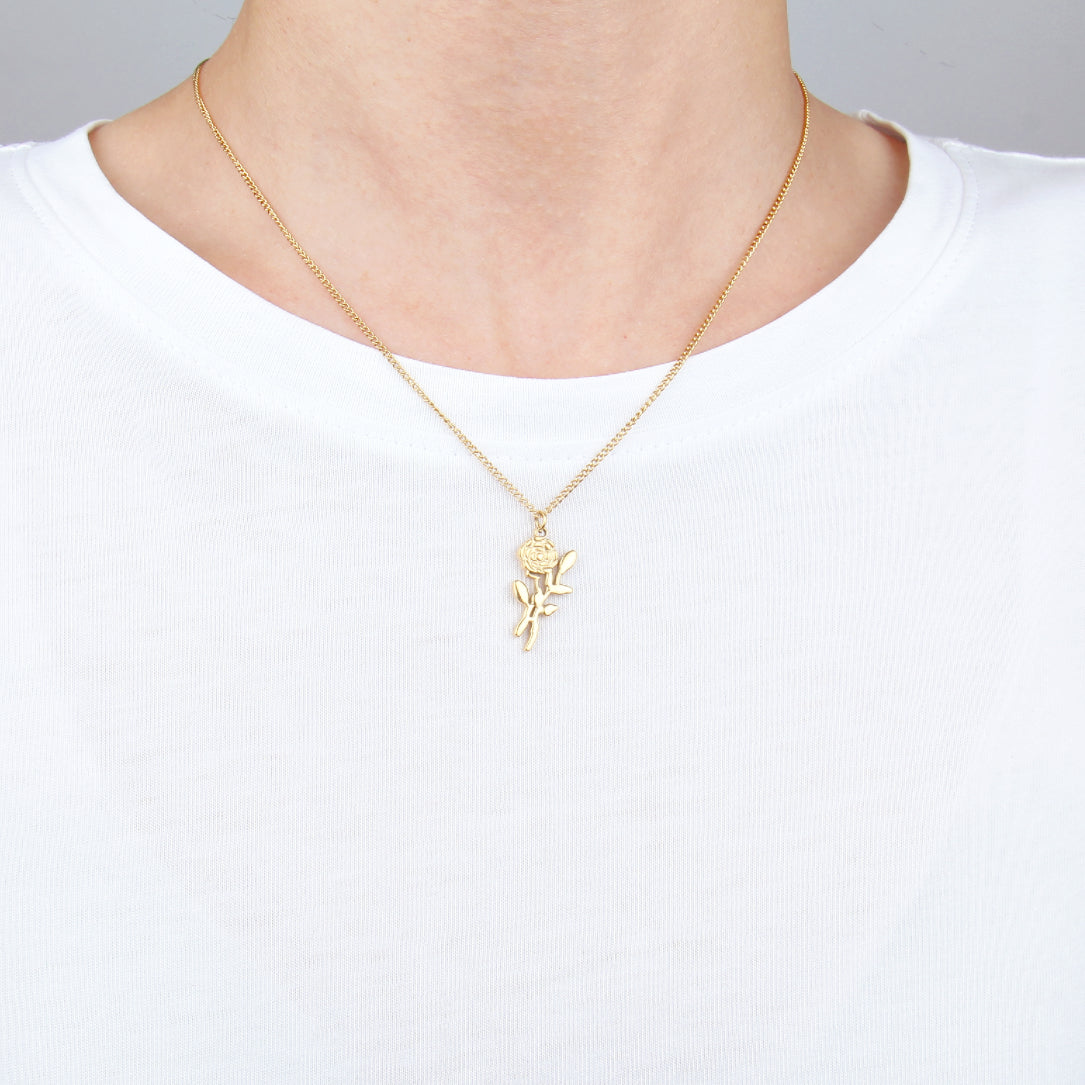N128:Rose Pendant Necklace, Womens Necklace, Stainless Steel Necklace For Women And Men, Color Not Fade, Waterproof
