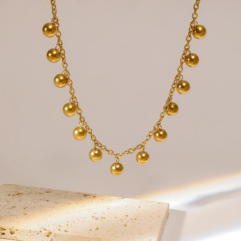 N151:Stainless Steel Titanium Bead Style Charm Necklace For Women And Men, Color Not Fade, Waterproof