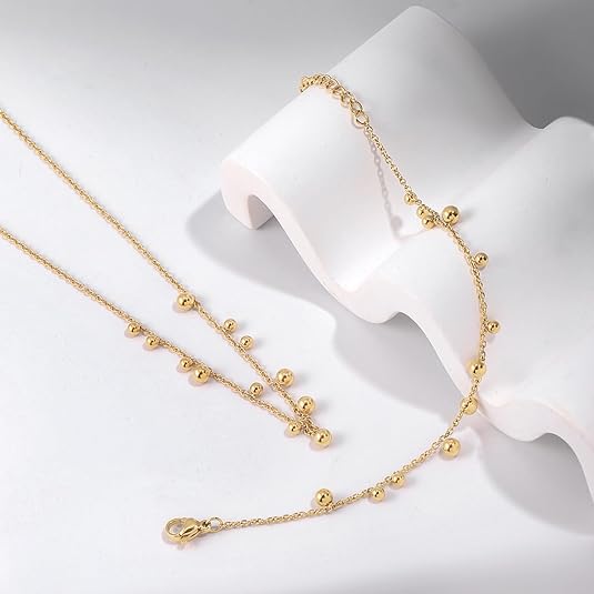 N151:Stainless Steel Titanium Bead Style Charm Necklace For Women And Men, Color Not Fade, Waterproof