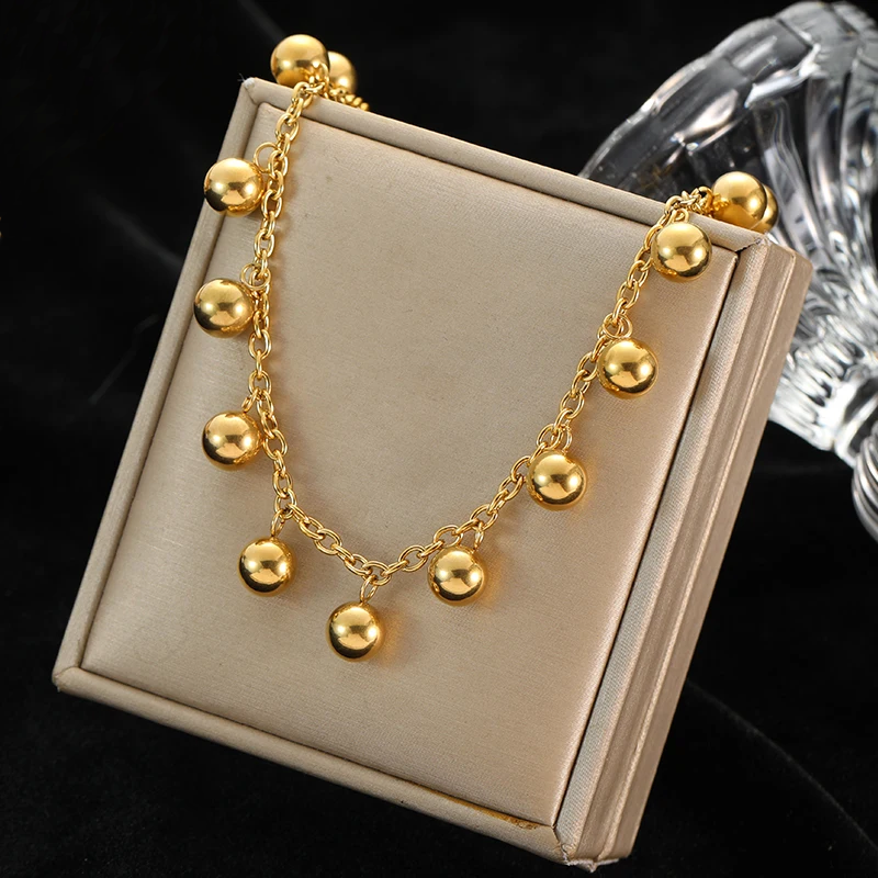 N151:Stainless Steel Titanium Bead Style Charm Necklace For Women And Men, Color Not Fade, Waterproof