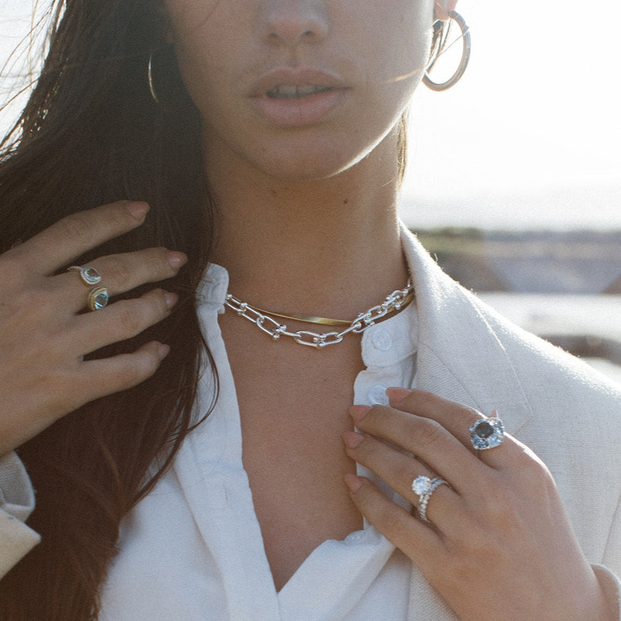 N165:Herringbone Necklace Horseshoe Link Chain Necklace For Women And Men, Color Not Fade, Waterproof"