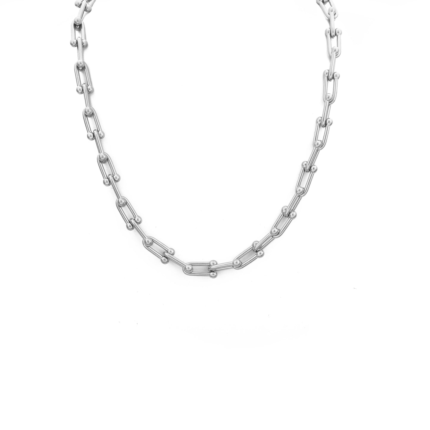 N165:Herringbone Necklace Horseshoe Link Chain Necklace For Women And Men, Color Not Fade, Waterproof"
