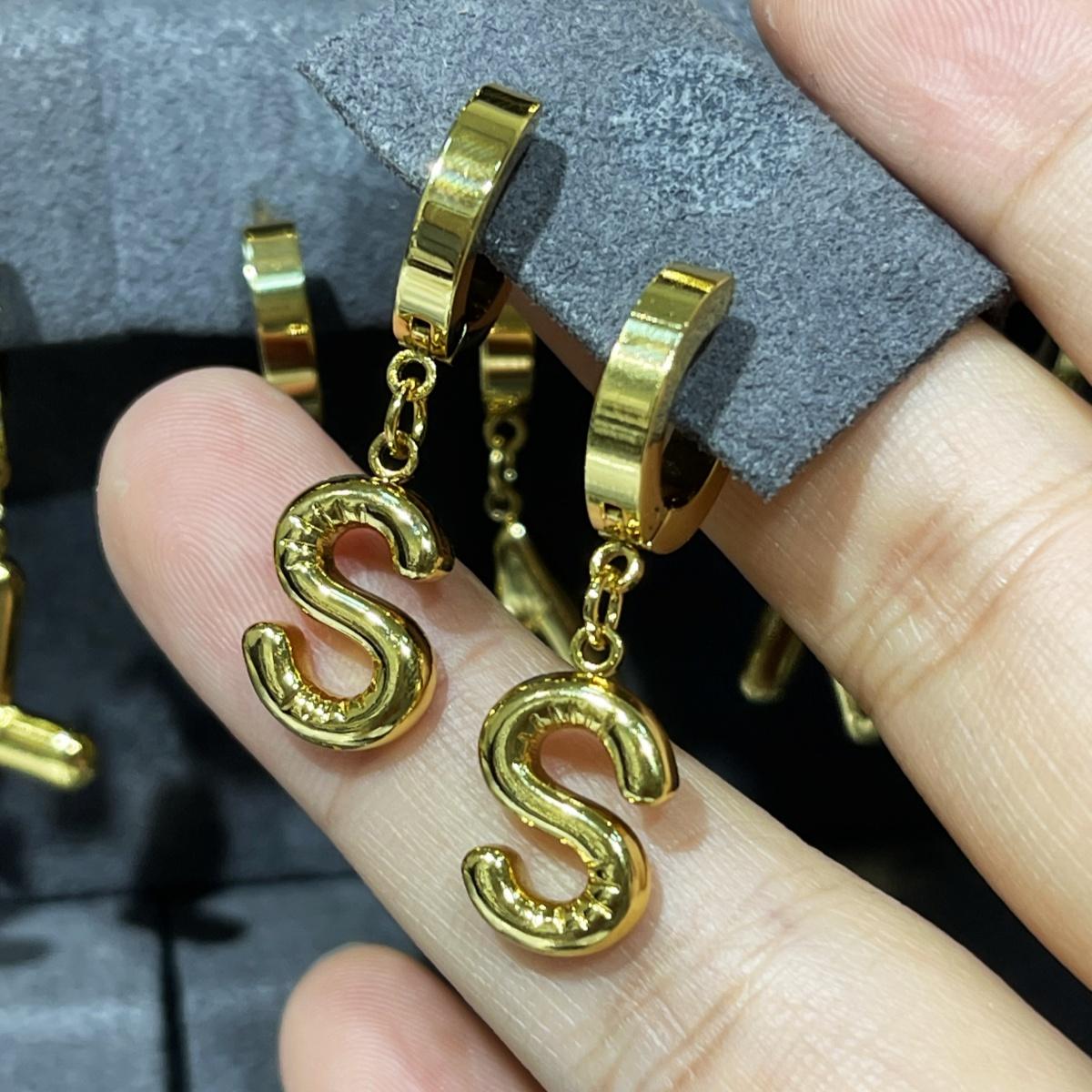 A-Z Bubble Letter Earlobe Earrings, Balloon Initial Hoop Earrings for Women,Stainless Steel, Elegant Puffy Alphabet Jewelry Gift for Women