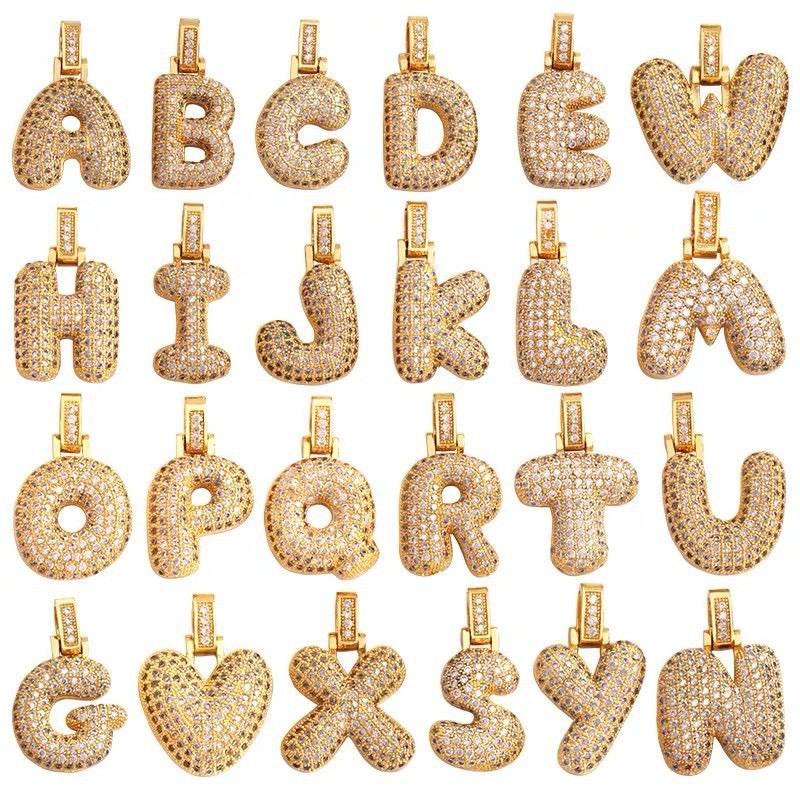 Personalized Initial Necklace 3D Bubble style ,A-Z 26 letter Pendant with Zircon,Unique Puff Font & Balloon Letter,Dainty Gift For Men and Women