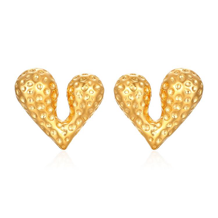Heart Earlobe Earring with texture– Stainless Steel, Nontarnish earring, Jewelry for Women,Waterproof ,Color Not Fade