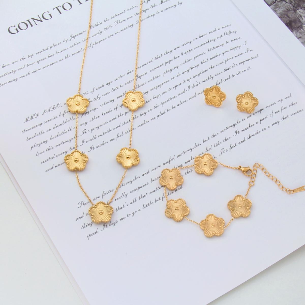 Floral Stainless Steel Jewelry Set – , Includes Stud Earrings, Bracelet, and Necklace – Non-Tarnish, Perfect Gift for Women