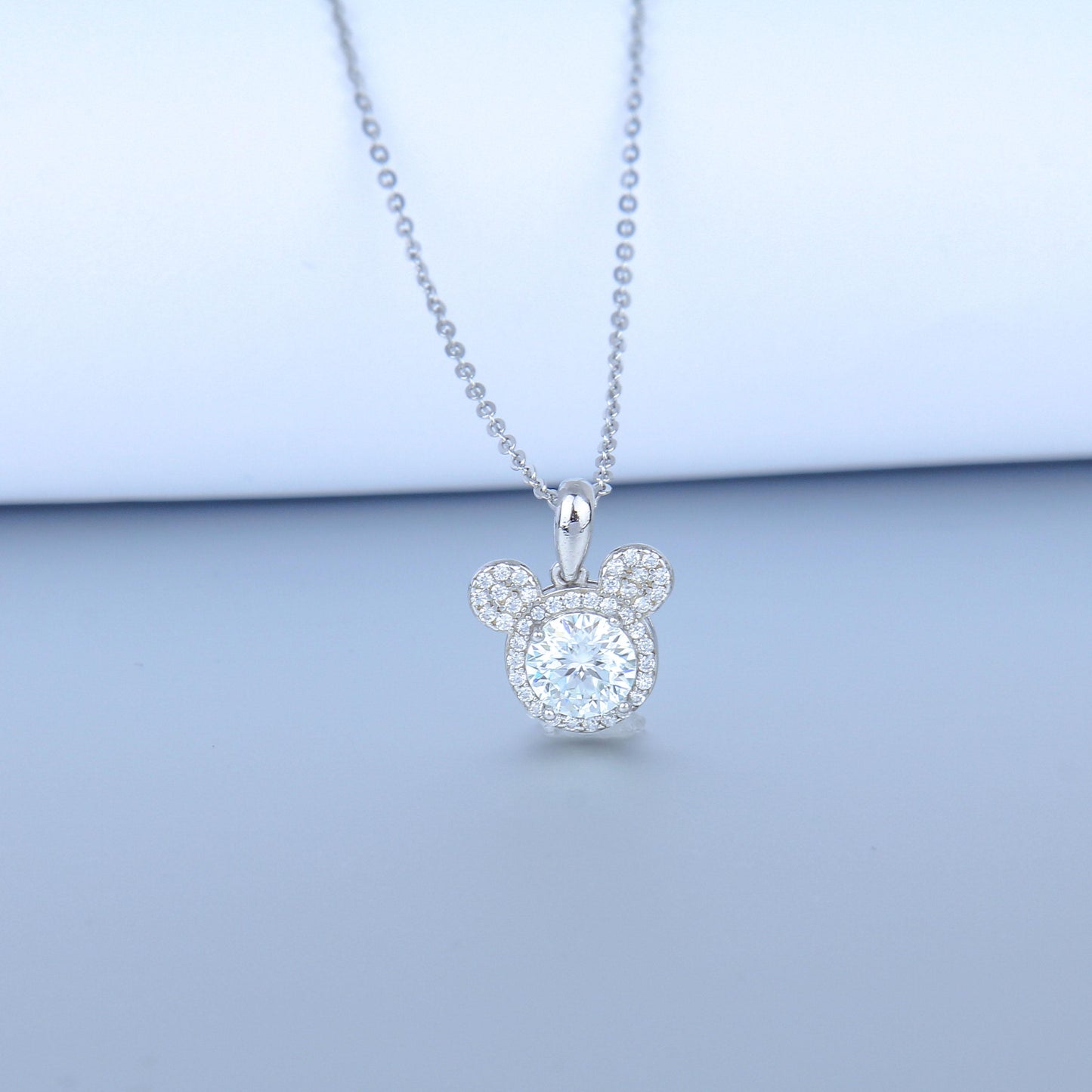 S925 Sterling Silver necklace for women- 1CT Synthetic Moissanite Pendant, Cute Bear Design, Shimmering Pave Pendant Necklace,Dainty Gifts for Mom Daughter Girlfriend.