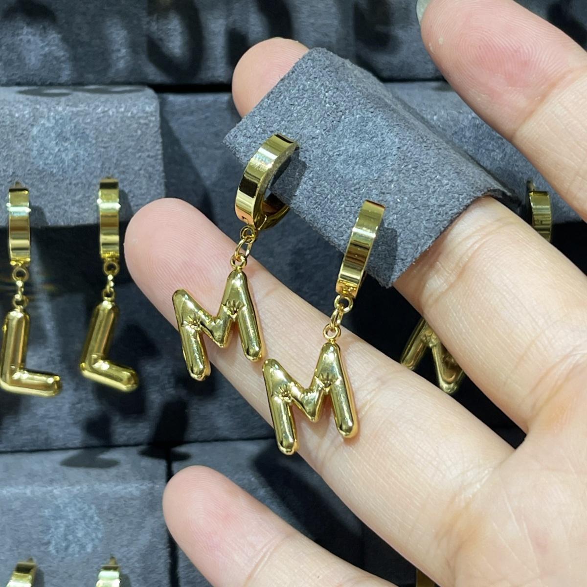 A-Z Bubble Letter Earlobe Earrings, Balloon Initial Hoop Earrings for Women,Stainless Steel, Elegant Puffy Alphabet Jewelry Gift for Women