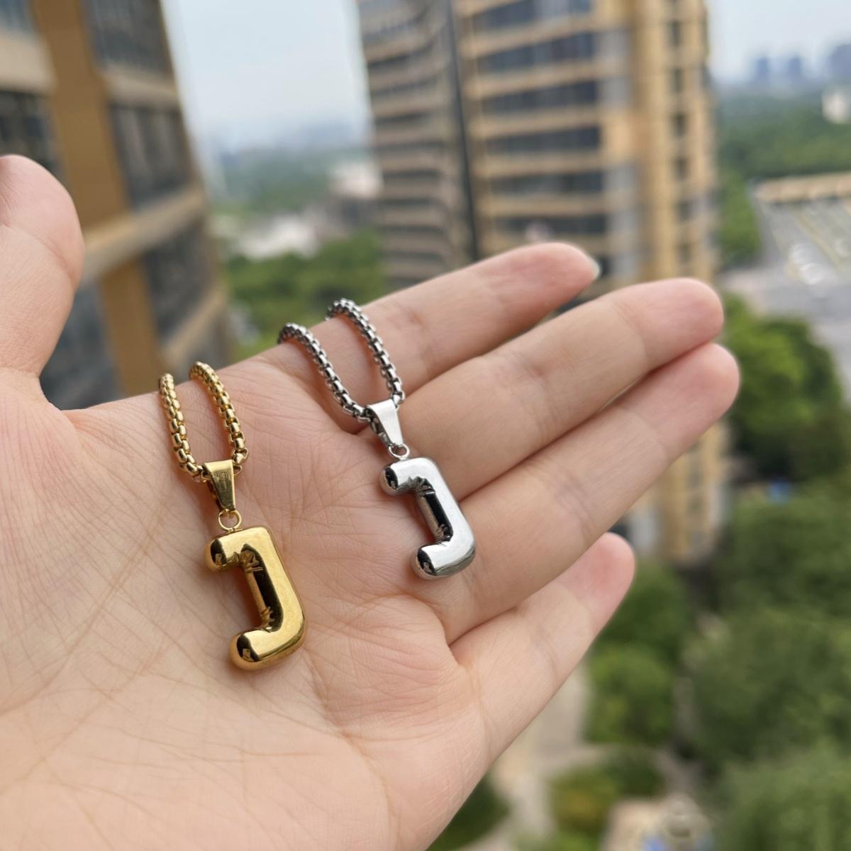 LN011:Balloon Alphabet Necklace, Unique Bubble Initial Pendant with Box Chain - 26 Letters, Waterproof, Tarnish-Resistant, Stylish and Elegant Jewelry for Women and Girls