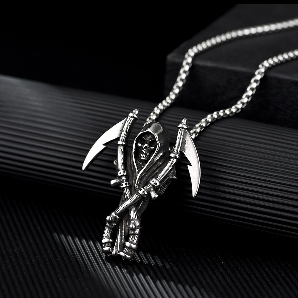 HN073:Hip-Hop Style Necklace,Grim Reaper Skull Head Pendent Necklace For Women And Men