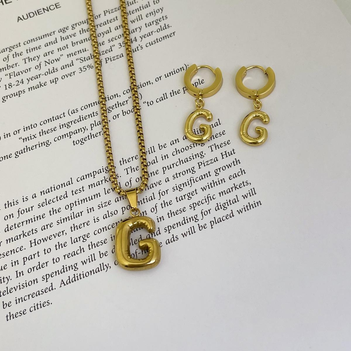 Initial Set/ Bubble Letter Necklace and Earrings, A-Z Balloon Initial Necklaces for Women Girls, stainless steel, Dainty Alphabet Pendant, Bold Puffy Name Necklace and Earrings