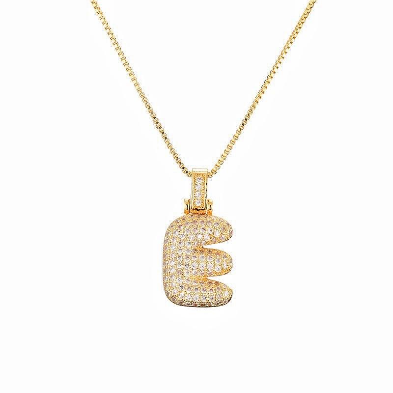 Personalized Initial Necklace 3D Bubble style ,A-Z 26 letter Pendant with Zircon,Unique Puff Font & Balloon Letter,Dainty Gift For Men and Women