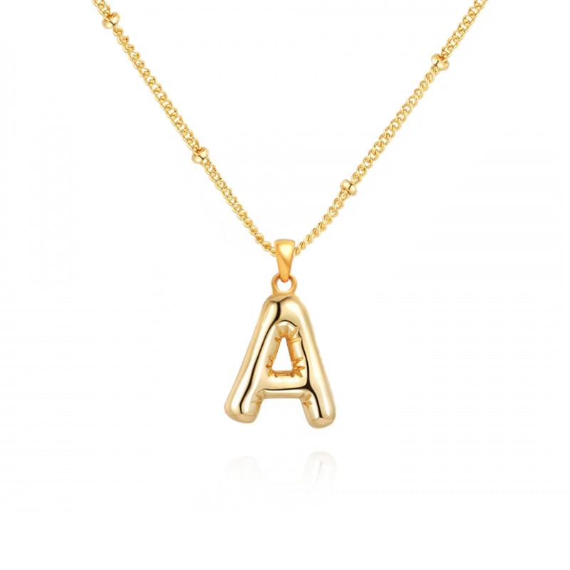 Personalized Bubble Alphabet Necklace, Special Bubble Initial Pendant with Beaded Chain - 26 Letters, Waterproof, Non-Tarnish, Trendy, Delicate Jewelry for Women Girls