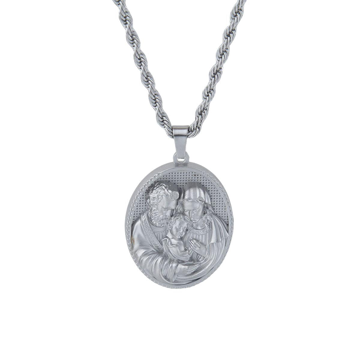 Exquisite Holy Family Pendant Necklace for Men or Wonmen, Stainless Steel Christian Necklace, Religious Silver Catholic Necklace, Perfect Mother’s Day Charm Gift