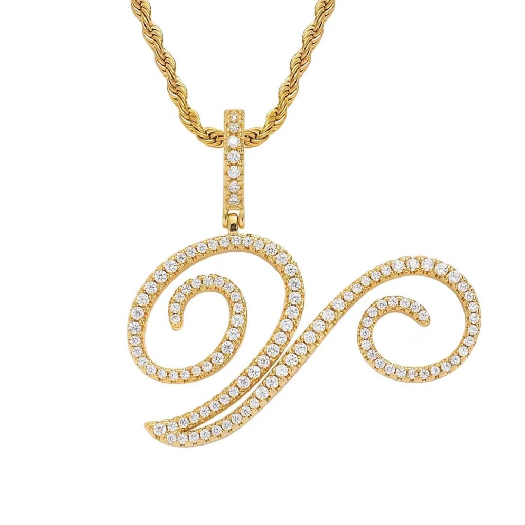 Initial Couple Necklaces Floral Design 26-Letter pendant chain Necklace with Zircon - Ideal Gift for Women and men