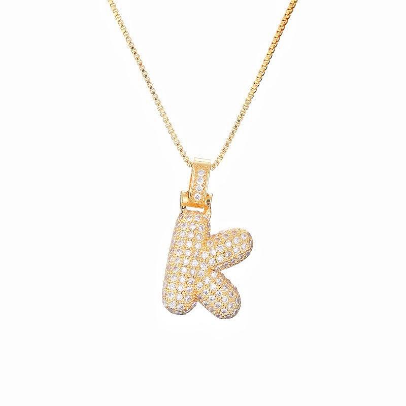 Personalized Initial Necklace 3D Bubble style ,A-Z 26 letter Pendant with Zircon,Unique Puff Font & Balloon Letter,Dainty Gift For Men and Women