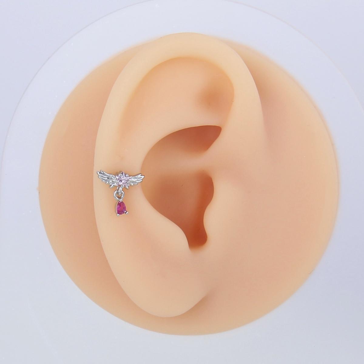 8 Counts Set/ Multi-Piercing studs Set, Sweet Edgy Design Cartilage Helix with Pink Zircon and Chain Link - Stainless Steel, Barbell, labrets,flatback,Dainty Zirconia Ear Studs and Daith Hoops for Women and Girls