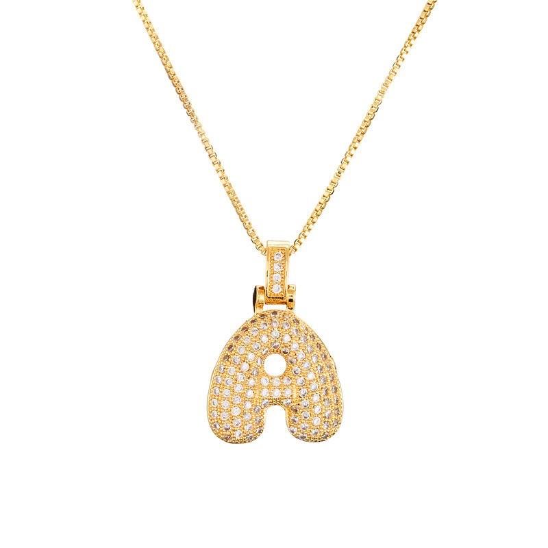 Personalized Initial Necklace 3D Bubble style ,A-Z 26 letter Pendant with Zircon,Unique Puff Font & Balloon Letter,Dainty Gift For Men and Women