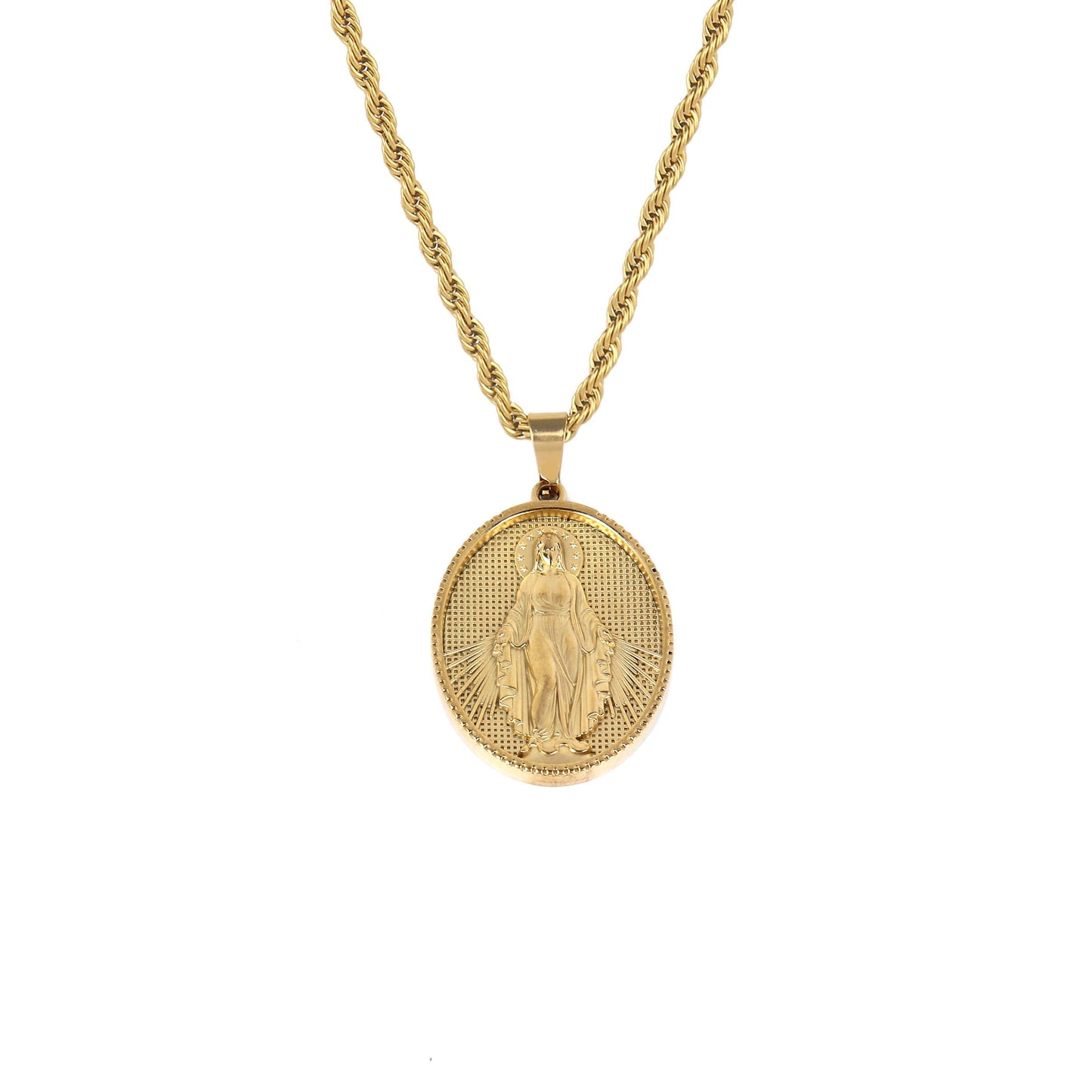 Elegant Stainless Steel Necklace Virgin Mary Catholic Medal Pendant,Marian Apparition – Suitable for Women,Faith-Based Jewelry,24 inches chain,Christian Necklace