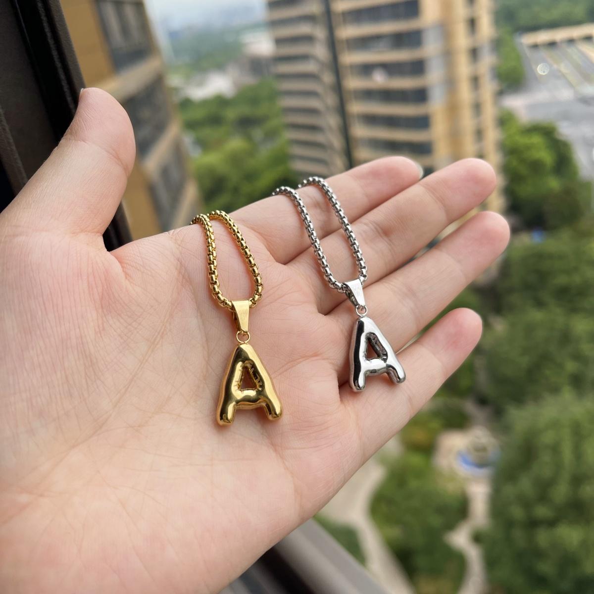LN011:Balloon Alphabet Necklace, Unique Bubble Initial Pendant with Box Chain - 26 Letters, Waterproof, Tarnish-Resistant, Stylish and Elegant Jewelry for Women and Girls