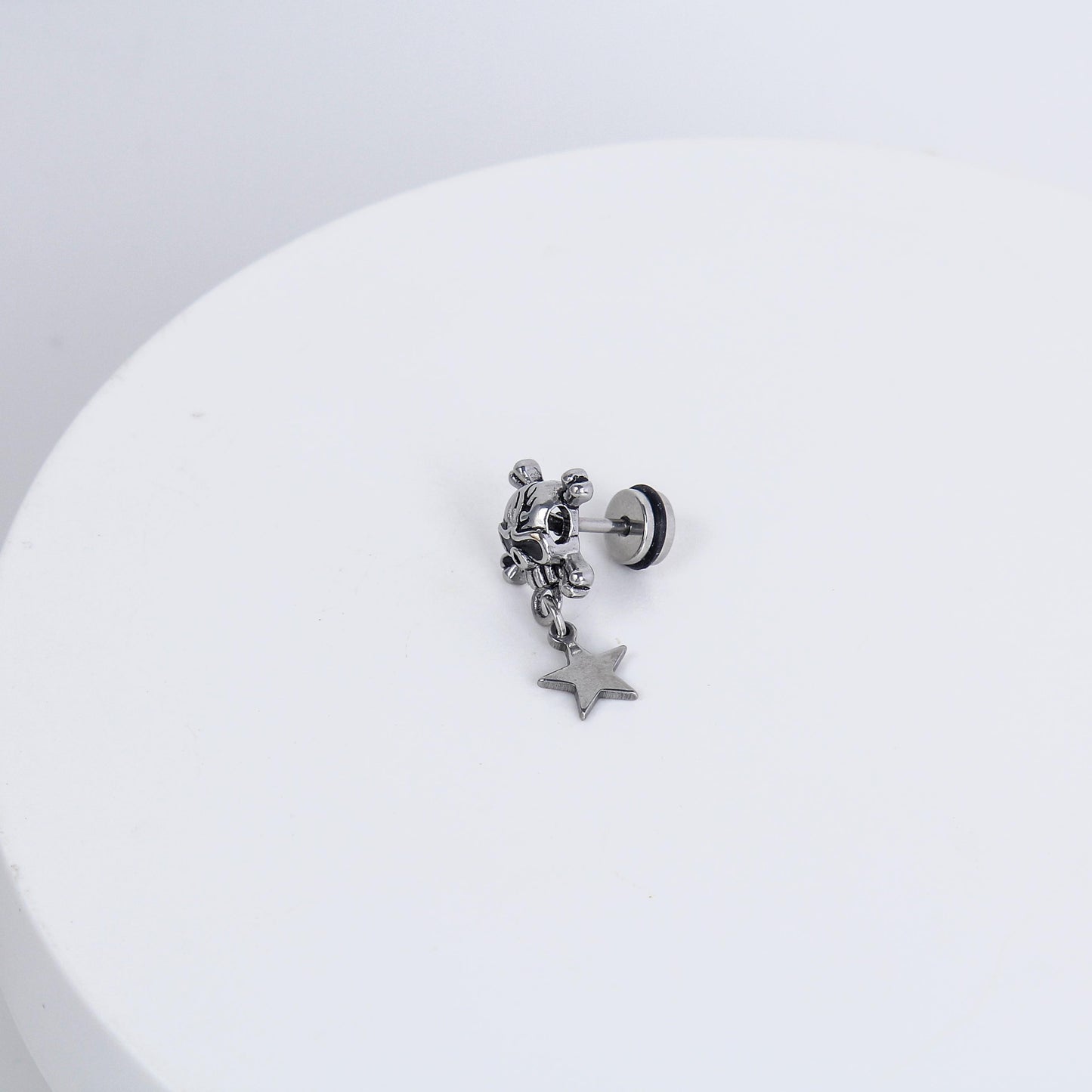 1 count/Punk Gothic Skull with Different Pendant Stud Earring, Vintage Stud Earring with Flat Back,Halloween Party Cosplay –Titanium Stud ,Hypoallergenic Steel,Earlobe Earring, Helix Cartilage Earring for Men and Women