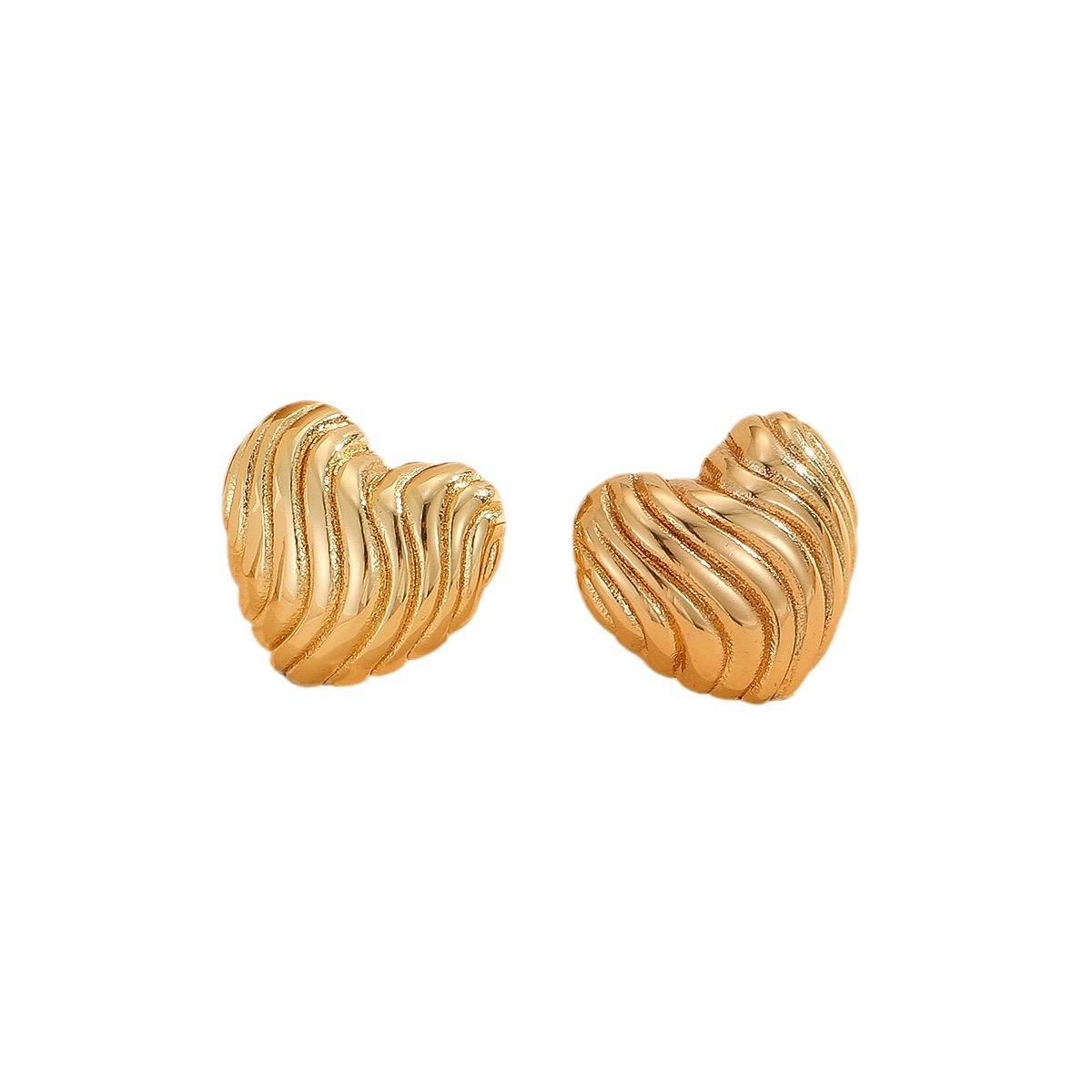 Heart-shaped Textured Earlobe Earrings – Stainless Steel, Nontarnish Earring, Ocean Style Hoop Earring for Women Waterproof ,Color Not Fade