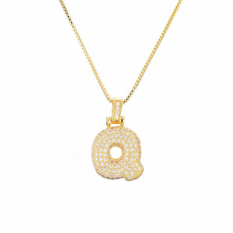 Personalized Initial Necklace 3D Bubble style ,A-Z 26 letter Pendant with Zircon,Unique Puff Font & Balloon Letter,Dainty Gift For Men and Women