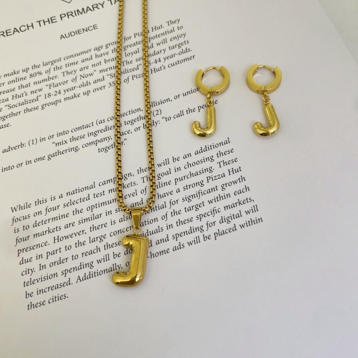 Initial Set/ Bubble Letter Necklace and Earrings, A-Z Balloon Initial Necklaces for Women Girls, stainless steel, Dainty Alphabet Pendant, Bold Puffy Name Necklace and Earrings