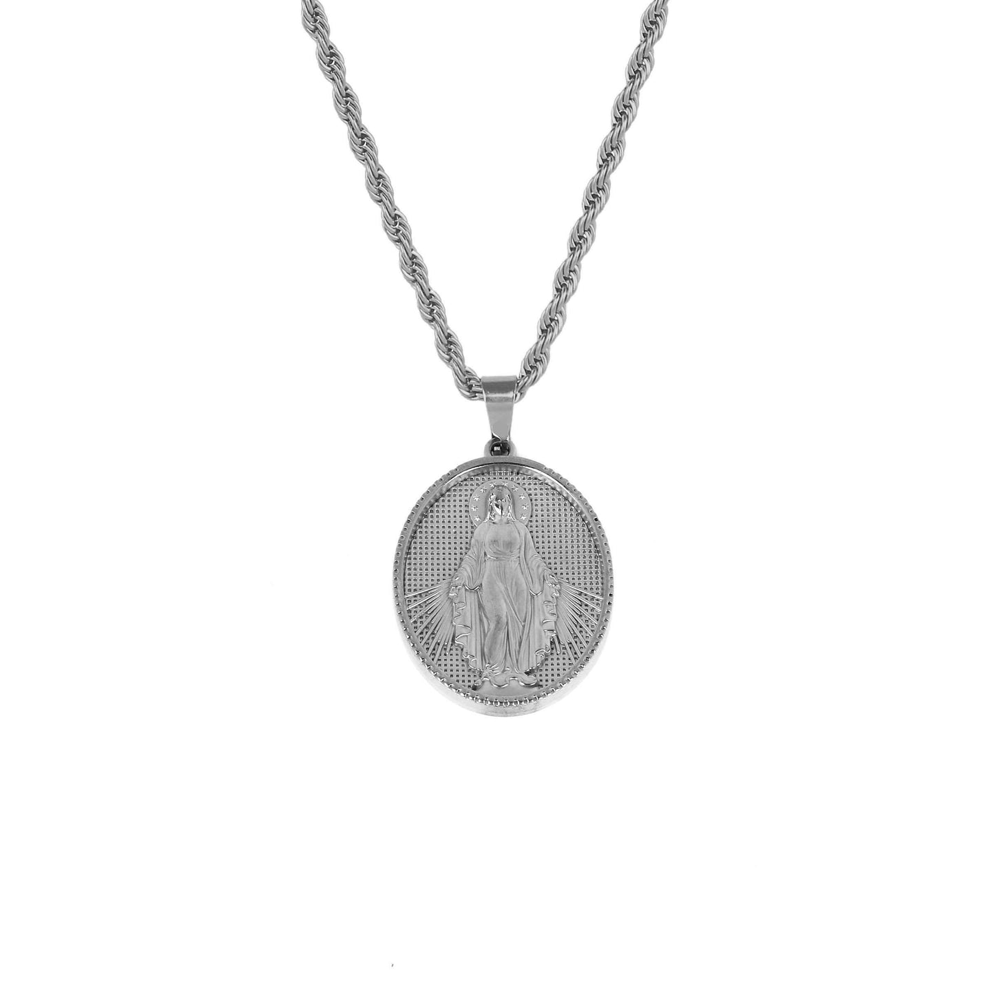 Elegant Stainless Steel Necklace Virgin Mary Catholic Medal Pendant,Marian Apparition – Suitable for Women,Faith-Based Jewelry,24 inches chain,Christian Necklace