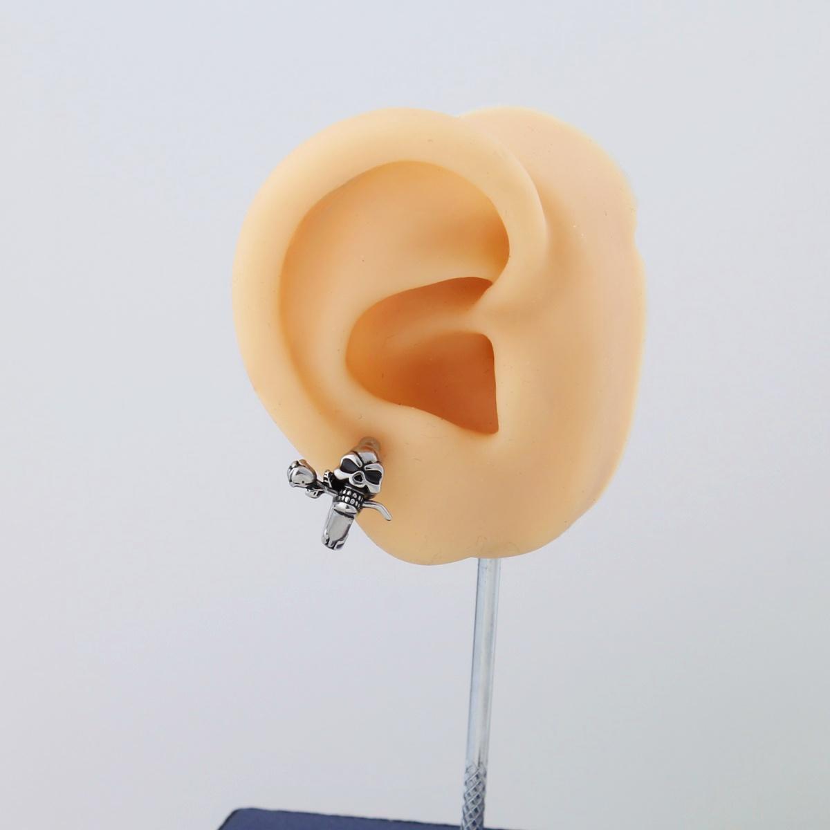Set/Skull Design Helix Cartilage Hoop Earring Lobe Earring Stack – Stainless Steel, Unisex Piercing Jewelry for Men and Women