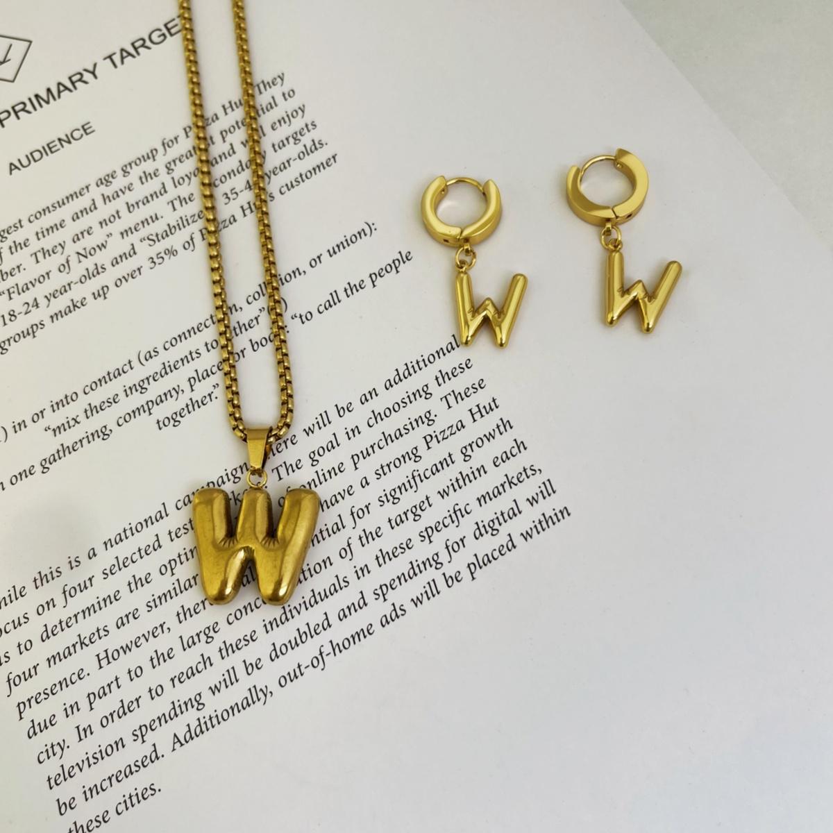 Initial Set/ Bubble Letter Necklace and Earrings, A-Z Balloon Initial Necklaces for Women Girls, stainless steel, Dainty Alphabet Pendant, Bold Puffy Name Necklace and Earrings