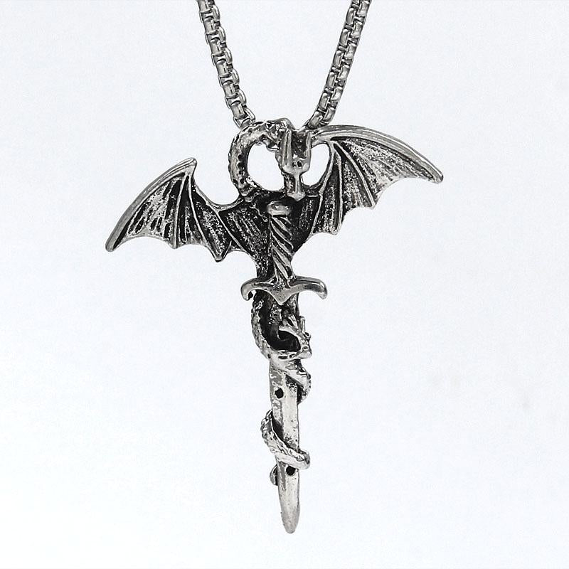 HN022:Hip-Hop Style Necklace,Winged Dragon Sword Necklace for Women and Men