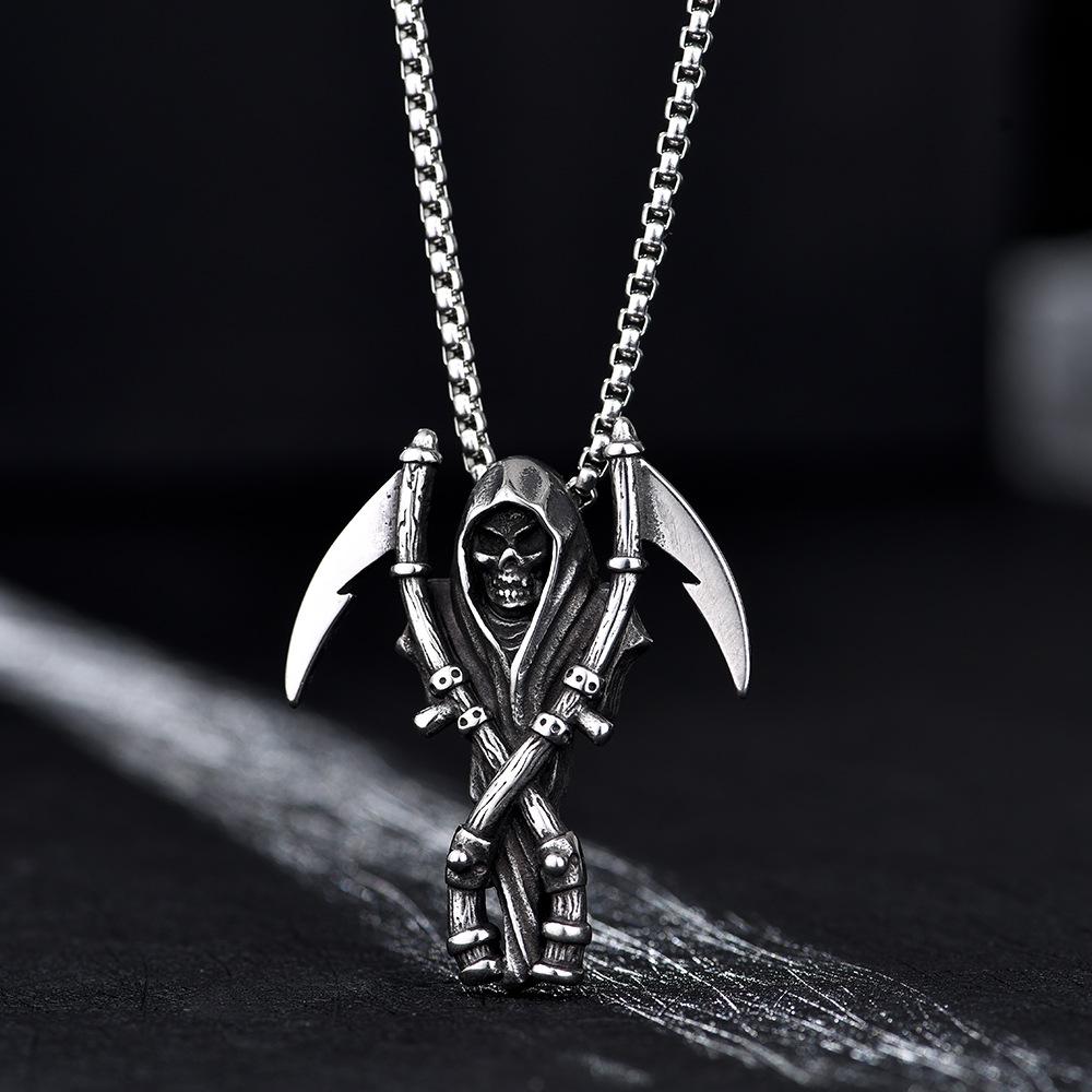 HN073:Hip-Hop Style Necklace,Grim Reaper Skull Head Pendent Necklace For Women And Men