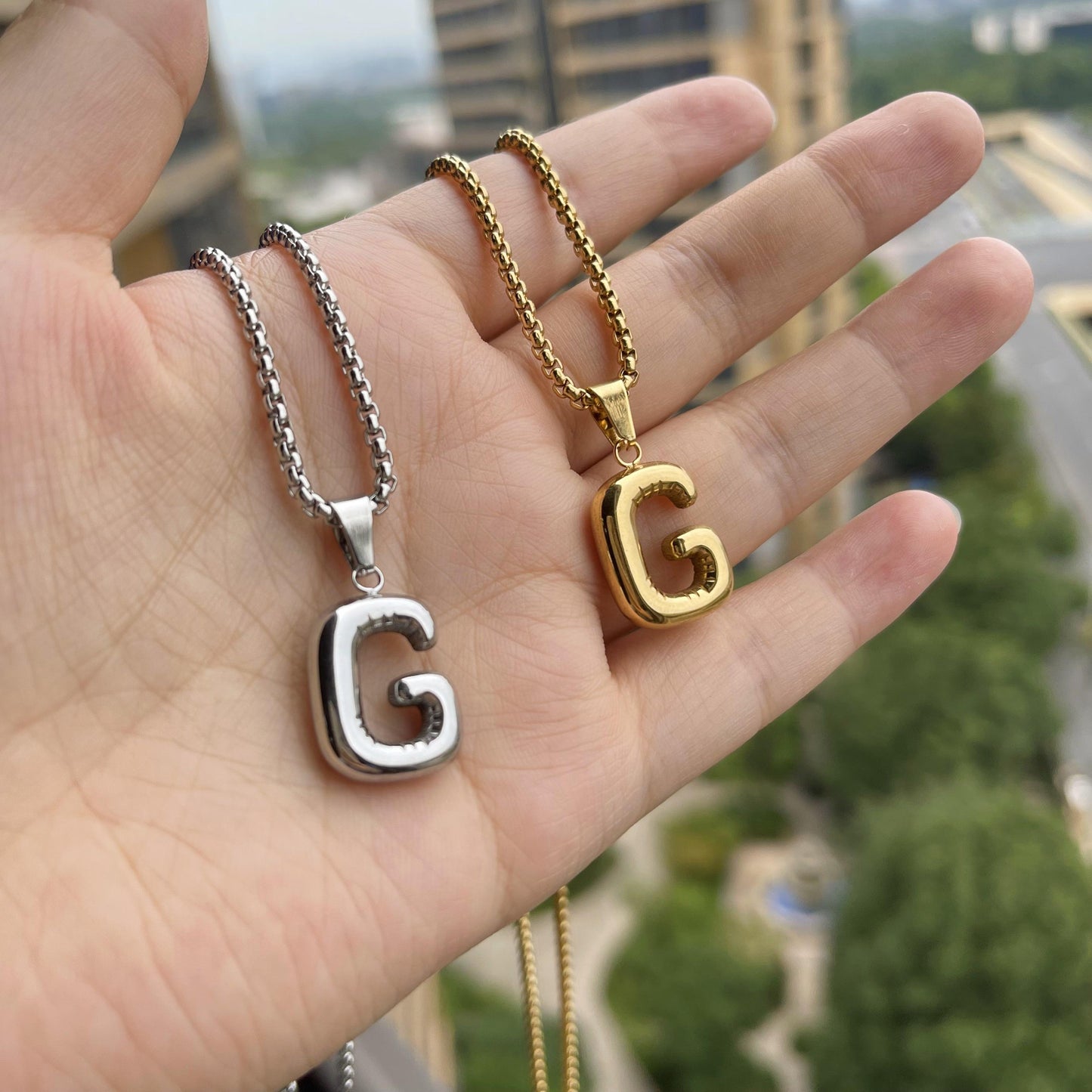 LN011:Balloon Alphabet Necklace, Unique Bubble Initial Pendant with Box Chain - 26 Letters, Waterproof, Tarnish-Resistant, Stylish and Elegant Jewelry for Women and Girls