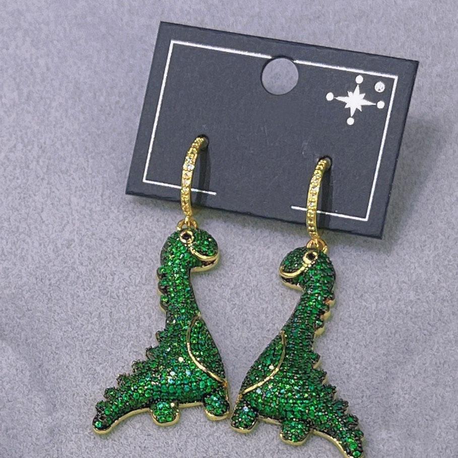 Lovely Dinosaur Dangle Hoop Earring with Zircon, Cute Animal Dangling Charm Drop Huggie Hoops Studs Earring Dainty Jewelry Gifts for Women Girls