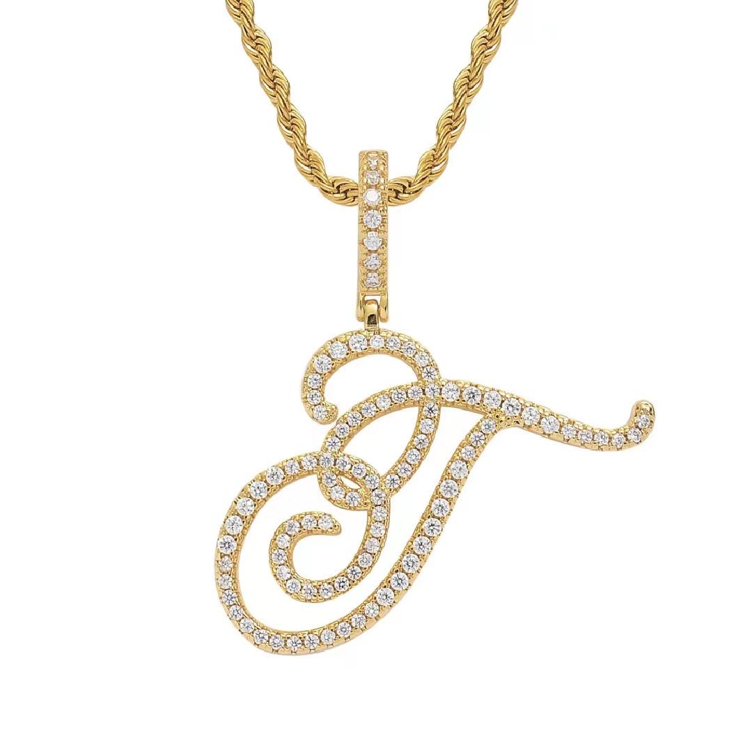 Initial Couple Necklaces Floral Design 26-Letter pendant chain Necklace with Zircon - Ideal Gift for Women and men
